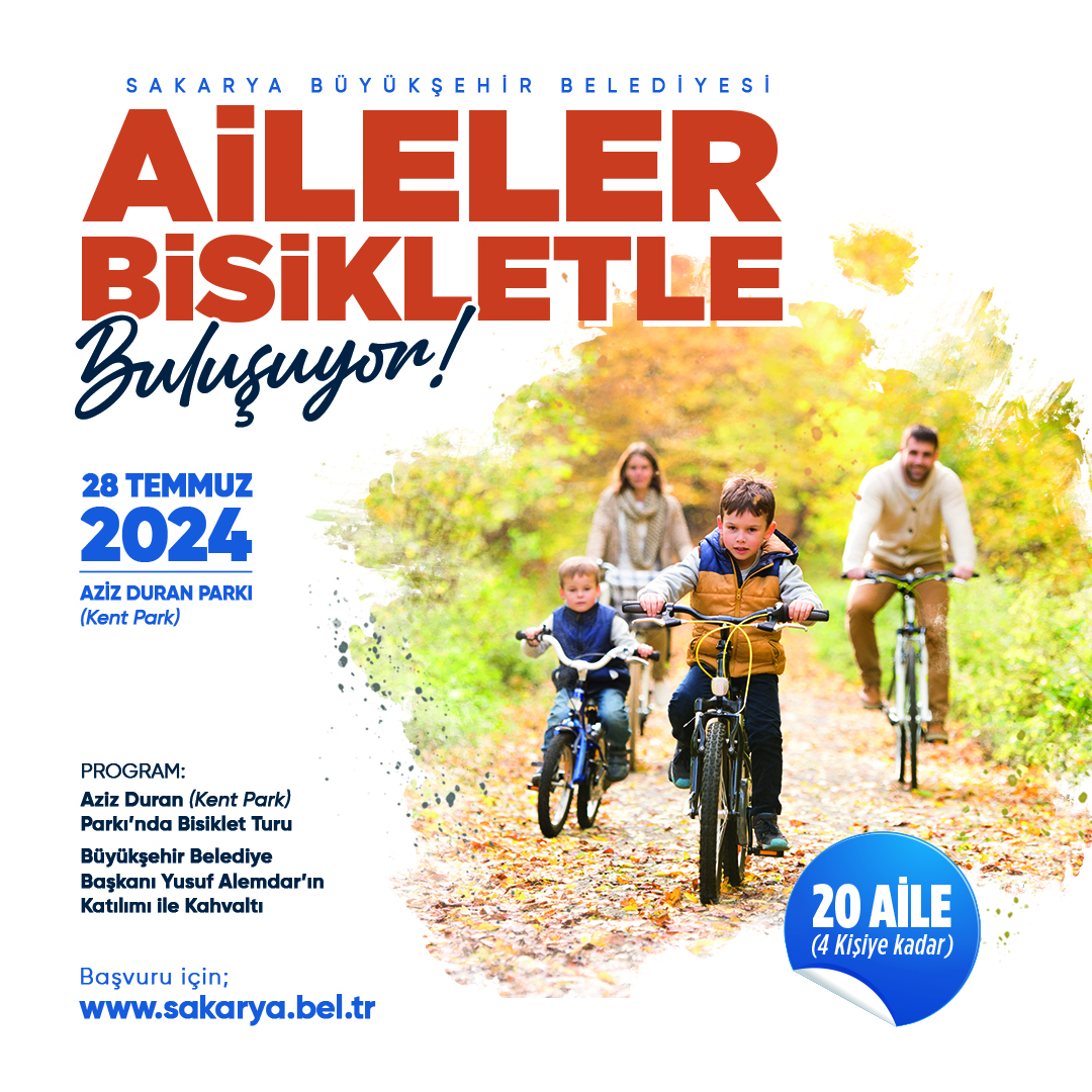 Sakarya'da Büyükşehir çok sevilen bisiklet etkinliğini aileler için tekrar yapıyor