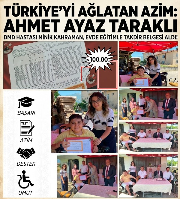 AZMİN VE İNANCIN ZAFERİ! Geyveli DMD Hastası Ahmet Ayaz, Evde Eğitimle Takdir Alarak Ezberleri Bozdu!