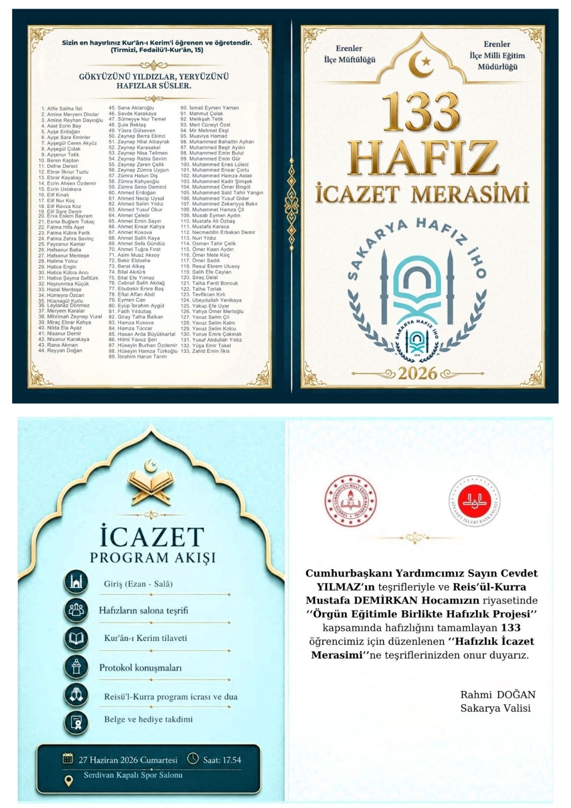 Sakarya’da Büyük Heyecan: Cumhurbaşkanı Yardımcısı Cevdet Yılmaz Hafızlık Törenine Katılacak!