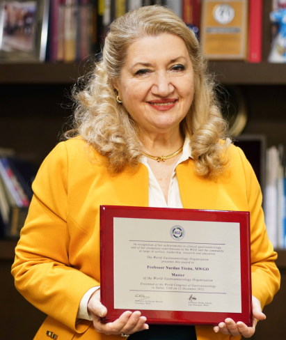Türk doktora uluslararası bir ödül!      PROF. DR. AYŞE NURDAN TÖZÜN  Dünya Gastroenteroloji Derneği’nden ; ‘MASTER OF WGO” ÖDÜLÜ ALAN  İLK TÜRK HEKİM OLDU!