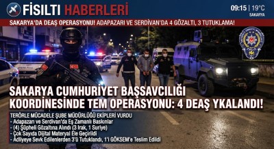 SAKARYA’DA DEAŞ OPERASYONU: 3 TUTUKLAMA!
